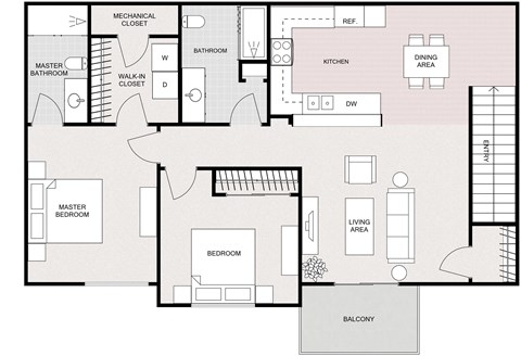 2 Bedroom 2 Bathroom Upper Level Apartment